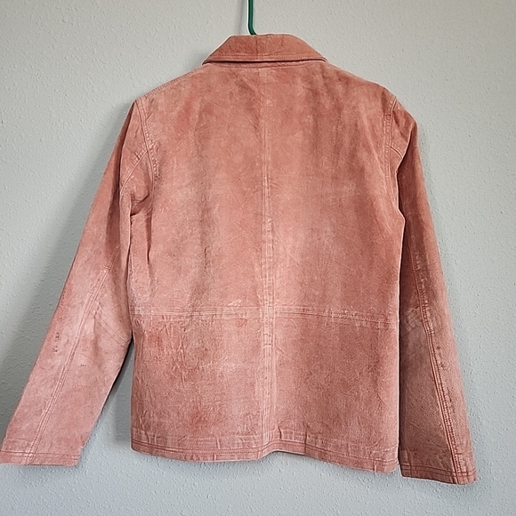DIALOGUE RARE PINK 100% GENUINE LEATHER / SUEDE BLAZER FLOWERED JACKET SIZE S - Picture 2 of 8